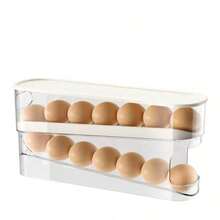 Casavie 双层滚动式鸡蛋收纳架 – 节省空间的冰箱储物架，透明设计，塑料鸡蛋托架，方便取用，防止鸡蛋破损，梯形滚动托盘，完美的厨房小工具和圣诞礼物之选 - 彩色 - 查看 8