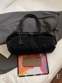 1 chiếc túi xách đeo vai cỡ lớn in họa tiết da báo, kiểu dáng thời trang với khóa nam châm, phù hợp cho nữ giới, sinh viên, người trẻ tuổi đi làm, lý tưởng cho công việc, kinh doanh, đi lại, đi học và các dịp khác. - màu đen - Xem 4