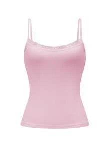 GAOVOT Women's Lace Patchwork Camisole, Sexy Fitted Y2K Style, Spring/Summer Casual Pink - Pink - View 9