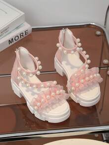 A Pair Of Sweet And Cool Lolitta-Style Mesh Pearl Thick-Soled Sandals Are Suitable For Summer Life, Casual Wear And Outdoor Play, Summer, Home And Beach Outings - 粉色 - 查看 2