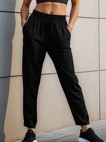 Women's Fashionable Versatile Casual Pants, Lightweight Quick-Dry Outdoor Minimalist Trousers, Spring/Autumn - Black - View 1