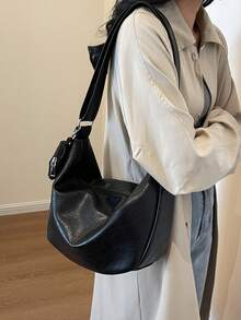 美拉德色时尚休闲女士单肩斜挎包，带零钱包，柔软PU皮革，适合日常通勤 - 黑色 - 查看 2