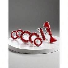 1pc Red Oil Drip Metal OO-OOP Greek Letter Classic Style Brooch Pin - 紅色 - 查看 8