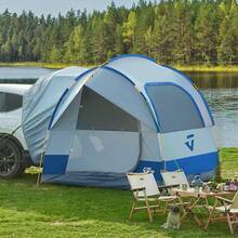 SUV Tent For Camping With Rainfly, Double Door Design Car Tent With Aluminum Poles, SUV Tailgate Tent With Waterproof PU2000mm Double Layer For 4-8 Person, Blue - 灰橙色 - 查看 1
