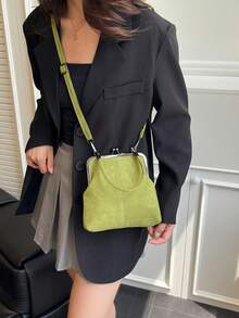 2025 Autumn And Winter New Fashion Retro Suede Material Handbag, Detachable Women's Shoulder Bag, With Button Closure Wallet. Simple Green Crossbody Bag - Green - View 4