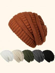 1pc Women's Warm, Soft, Stretchy Knit Skull Ski Cap, Chunky Slouchy Beanie For Daily Life And Outdoor Use - Double Layer - Satin Lining - View 8