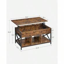 Lift Top Coffee Table For Living Room Industrial Coffee Table With Hidden Compartments And Storage Shelf Steel Frame 50 X 100 X 49-62 Cm Rustic Brown And Ink Black ULCT202B01 - RusticBrownInkBlack - View 3