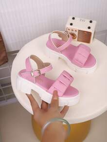 1 Pair Children's Fashion Casual Thick-Sole Soft-Sole Comfortable PU Leather Sandals For Girls - Pink - View 2