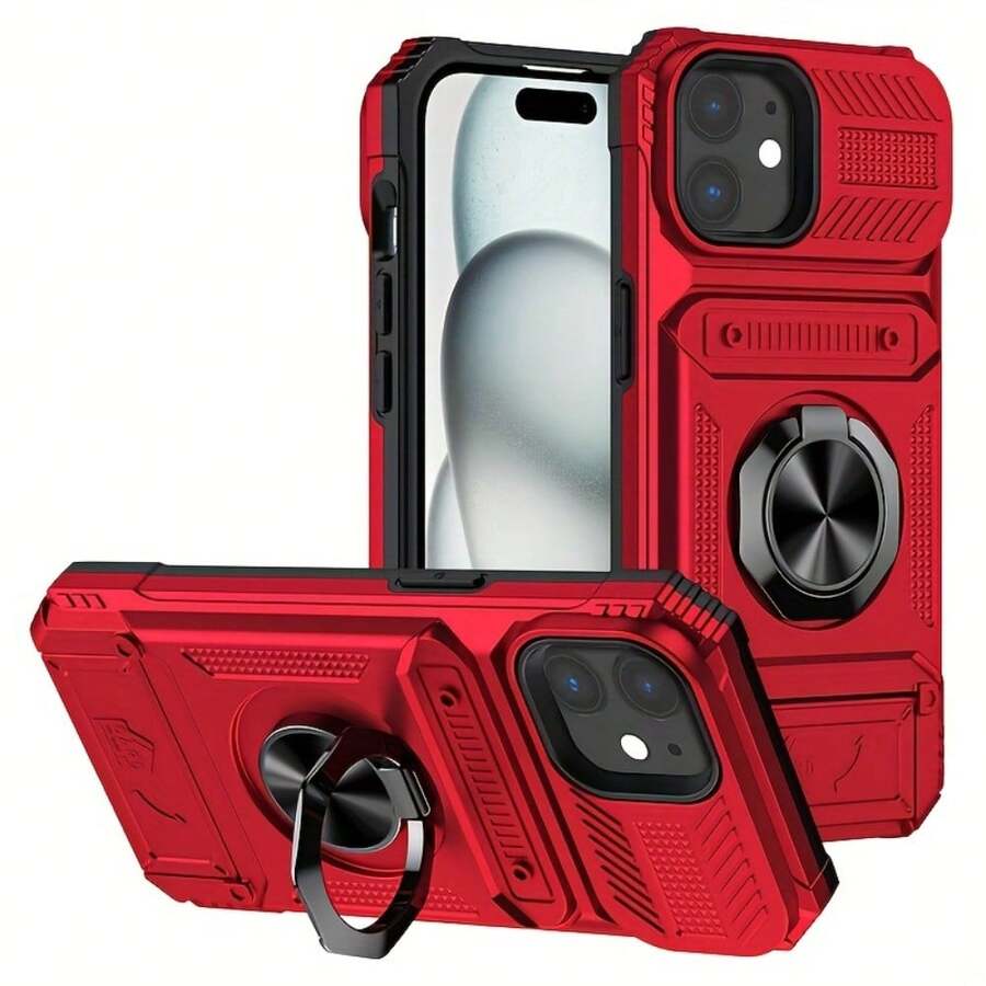 Fundas de teléfono duraderas con soporte metálico, ranura para tarjeta y compartimento oculto para tarjetas, compatibles con 17, 17 Air, 17 Pro y 17 Pro Max, 16/16 Pro/16 Plus/16 Pro Max/15/15 Pro/15 Plus/15 Pro Max/14/14 Plus/14 Pro/14 Pro Max/13/13 Pro/13 Pro Max. Cubierta dura de PU + interior de silicona suave, doble protección más resistente a caídas, con soporte giratorio de 360°, diseño aerodinámico, para entusiastas de la tecnología. - Rojo - Ver 1
