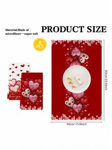 2 Pcs Red Heart-Shaped Kitchen Towels - Eternal Love Valentine's Day Dish Towels Anniversary Towels Wedding Towels Home Decor Kitchen & Bathroom Towels - Burgundy - View 2