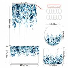 1/3/4-Piece Shower Curtain Bathroom Set, Simple Blue Leaf Pattern, Waterproof And Durable Accessories, With 12 Hooks - Includes Toilet Seat Cover, Bath Mat And Rug - Non-Slip Polyester Fabric - Washable - Perfect For Holiday Decorations, Home/Bedroom/House/Western Style Decor. - Multicolor - View 16