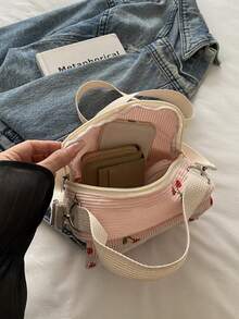 1 chiếc túi xách mini vuông tối giản in hình quả anh đào, có ngăn ngoài 3D, khóa kéo, dây đeo vai dài có thể điều chỉnh, túi đeo chéo nhỏ gọn, nhẹ, phù hợp cho nữ giới sử dụng hàng ngày và học sinh. - Hồng - Xem 6