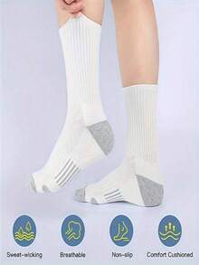 5 Pairs Men's Double Bar Thermal Lined Thick Mid-Calf Socks, Versatile For Autumn/Winter Daily Wear - Black - View 3