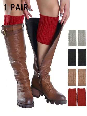 1 Pair Women's Multi-Color Knitted Boot Leg Warmers, Retro Warm Style, Knitted Non-Slip, Suitable For Autumn/Winter Outings / Ideal For Boot Lovers