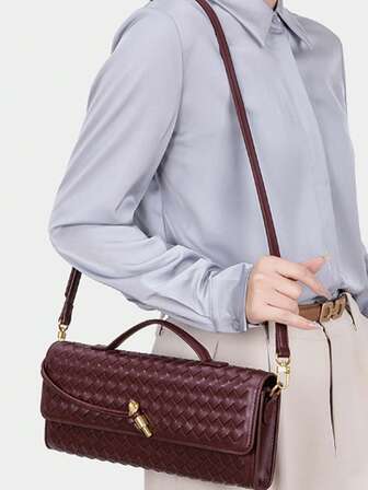 Multi-Color Woven Diagonal Zipper Crossbody Bag, Shoulder Bag, Baguette Bag, Clutch Bag, Party Bag