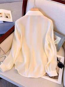 Women's Shiny Sequin Patchwork Button Decorated Stage & Concert Shirt - Apricot - View 2