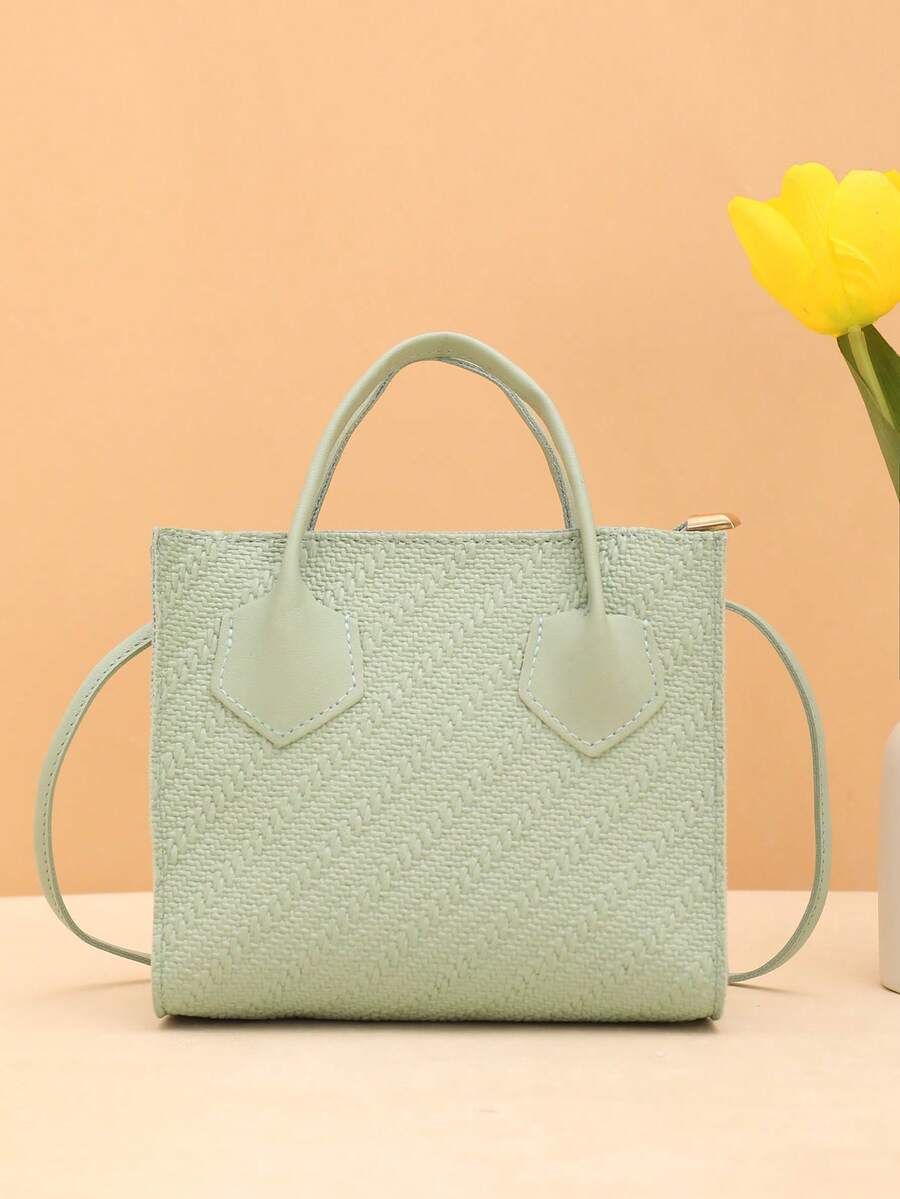 Bolso de mano, bolso de hombro, bolso bandolera de unicolor con relieve - Verde - View 1
