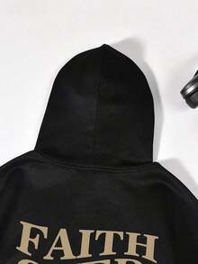 Streetwear Hoodie Print Graphic Sweatshirt-Men's Letter Graphic Hoodies Long Sleeve Faith Over Fear Hoodies Pullover Sweatshirt StreetwearBack To School Hoodie Teen, A Great Gift For Your Boyfriendideal Para Amigos Warm Winter Hoodie For Christmas - 黑色 - 查看 6