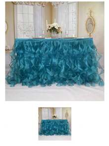 4 pies/6 pies/8 pies/9 pies/14 pies Faldas de mesa de organza, faldas de mesa rizada, faldas de mesa de sauce llorón, adecuadas para mesas de comedor rectangulares o redondas, para duchas nupciales, cumpleaños, fiestas de boda, banquetes, faldas de mesa para pasteles, decoración del hogar. - Multicolor - Ver 120