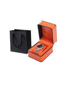 Caixa de relógio com 2 peças e bolsa de transporte, caixa de armazenamento de relógio minimalista, caixa de presente para relógio individual, caixa de armazenamento de joias, caixa de relógio de pulso, adequada para todos os estilos de relógios