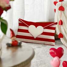 1PC Striped Envelope Red Heart Valentine's Day Pillowcase, 12x20 Inch Red And White Anniversary Wedding Sofa Cushion Cover, Single-Sided, Pillow Insert Not Included - Red and White - View 4