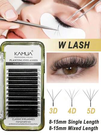 KAMUA W Lash Extensions D Curl .07mm 8-15mm Mix Tray Premade Volume 3D 4D 5D Fans Eyelash Extension 0.07 Mix W Type Wispies Soft Bloom Eye Lashes Supplies