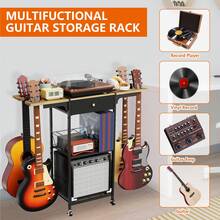 CXRYLZ 3-Tier Multi Guitar Stand With 4 Guitar Holders & Wheels, 3-In-1 Floor Guitar Rack With Built-In Amp Stand And Storage Drawer, Space-Saving Guitar Organizer For Acoustic, Electric & Bass - 黑色 - 查看 2