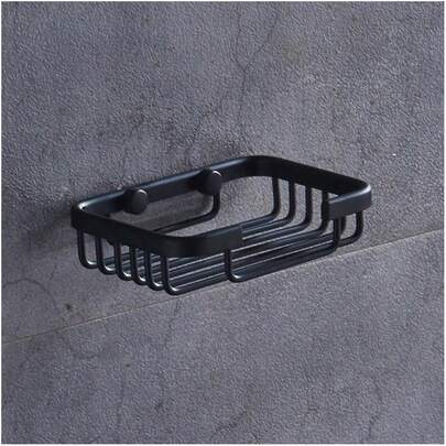 Jabonera Soporte de Barra Bandeja de Rejilla Protector deón Montado en la Pared Jabonera Alambre de Ducha Cesta deón Accesorios Negro