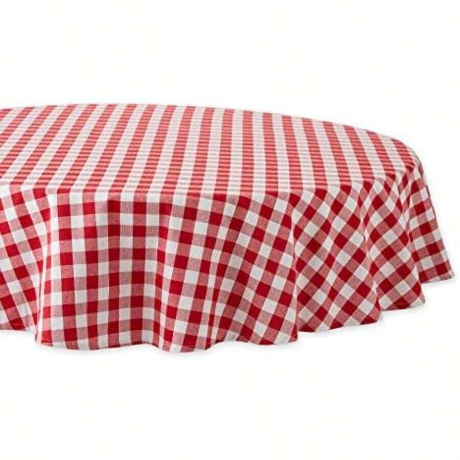 DII - Mantel de Mesa (177.8 cm), diseño de Cuadros, Color(177.8 cm (Redondo) Rojo) - Multicolor - Ver 1
