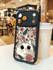 1 pieza Funda de teléfono con diseño de gato lindo rodeado de flores y hojas en estilo natural ideal para amantes de los animales y la naturaleza TPU soft case, protección completa antideslizante y anti-caída, compatible con iPhone17 ProMax/16/15/14/13/12/11/Plus/Pro/ProMax, compatible con Galaxy A34/A35/A54/A55, Galaxy S20/S21/S22/S23/S24/S25 Ultra/Plus, compatible con Galaxy/Redmi/Honor/OPPO/ViVo - Burdeos - Ver 5