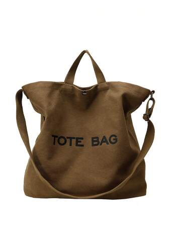 字母印花大容量手提包，时尚帆布手提包，休闲通勤单肩包，简约轻便大容量女士单肩包，复古手提包，纯色简约公文包，大容量多功能手提包