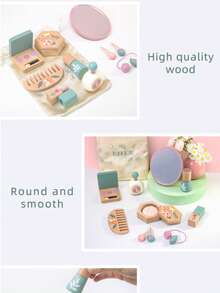 木制化妆玩具套装，过家家化妆套装，带刷子和镜子，女孩生日礼物