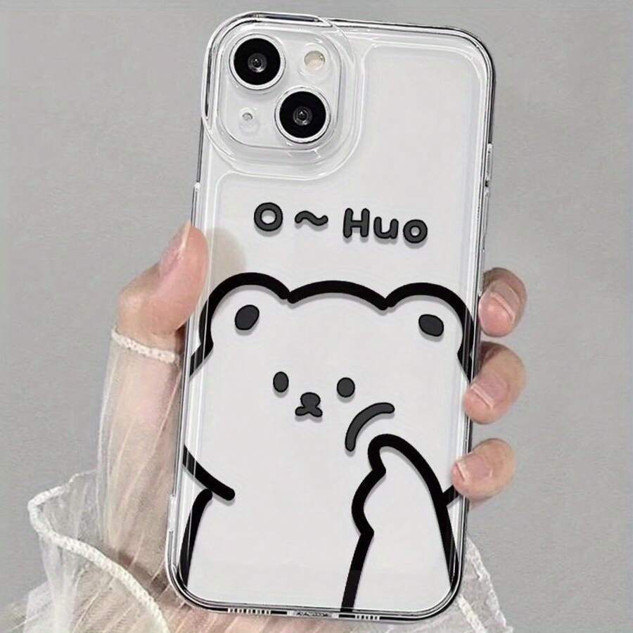 Gama alta, lindo y transparente, con diseño de patrón de oso, resistente al desgaste y a la caída, adecuado para los modelos 16, 15, 14, 13, 12, 11 pro max, una funda protectora versátil de moda. - Blanco-574 - Ver 1