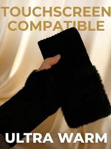1 Pair Unisex Premium Super Soft Faux Fur Half Finger Gloves - Touchscreen Capable, Warm Thermal Lined, Elegant & Fashionable, Multiple Colors Available, Suitable For Study/Office/Daily/Cycling And Various Occasions, Versatile Fashion Accessory - Multicolor - View 4