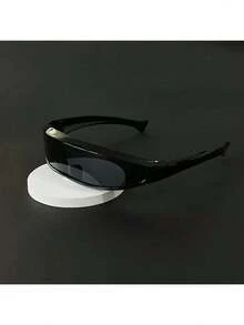 1pc Unisex Futuristic Street Style Glasses White PC Frame & Lens Simple Avant-Garde Design Suitable For Parties Events Casual Holiday Wear Mother's Day 2026 Best Mom Unique Gift For Mom Sentimental Gift For Mom Thank You Mom Gift Mom Gift Gift For Mom Mum Gift Mommy Gift Gift For Grandma Mothers Day Accessories Mothers Day Surprise Gift - Gọng đen, tròng kính xám - Xem 3