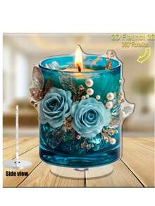 Urzekająca noc, szklana świeca bożonarodzeniowa i projekt domu – płaska dekoracja świąteczna z akrylu 2D, odpowiednia na werandę, do sypialni i salonu – najlepszy prezent świąteczny