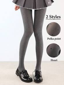 1pc Velvet Black Polka Dot Pantyhose, Retro Fashion Wear, Grey Cozy Tights