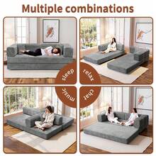 No Assembly Convertible Folding Sofa Bed With Metal Frame, 78.7" Cloud Modular Boneless Couch & Living Room Furniture, Memory Foam & Corduroy Fabric For Small Apartments - Xám - Xem 2