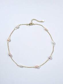 1pc 18K Gold Plated Natural Freshwater Pearl Necklace, Casual Style Gift For Mother's Day, Valentine's Day, Birthday, Wedding - Multicolor - View 4