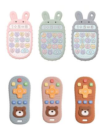 1 pieza Juguete de dentición de bebé con forma de conejo, oso y control remoto de silicona, mordedor de colores lindos para bebés recién nacidos