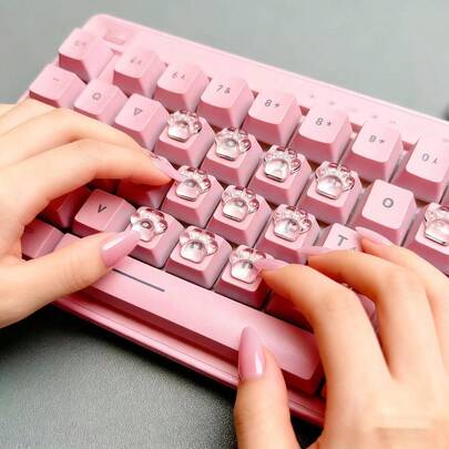 40片透明猫爪键盘贴纸，3D猫爪键盘贴花，美甲保护贴，游戏美甲键盘贴纸，DIY立体键盘贴纸，附带透明点胶，办公及游戏配件