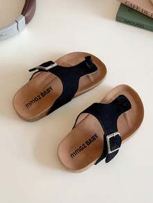 Sandalias planas de chanclas de moda para bebés, pantuflas cómodas para niños pequeños - Negro - Ver 3