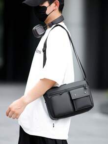 新款防水大容量男士单肩包休闲百搭纯色单肩包学生校园书包通勤包 - 彩色 - 查看 5