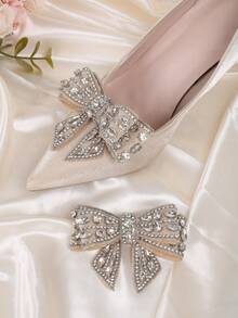 2 件装可拆卸鞋饰，银色和杏色蝴蝶结水钻鞋夹，时尚优雅的奢华鞋履配饰，适用于高跟鞋、平底鞋、运动鞋、休闲鞋，适合派对、婚礼等场合。 - 杏色 - 查看 7