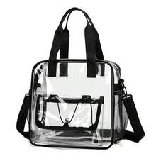 Large Capacity Stadium Approved Transparent PVC Tote Bag Shoulder Bag Clear Bag Sport Bag Lightweight Daily Crossbody Bag For Women/Unisex Waterproof Handbag For Concert Sport School Swimming Travel Vacation See Through Storage Bag - 黑色 - 查看 12