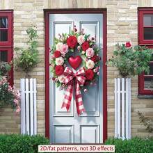 2D Flat, 1 Pc Valentine's Day Heart Wreath Door Hanging, Polyester Rose Garland With Colorful Bows, Multipurpose Indoor/Outdoor Decor - 1PCS - View 11
