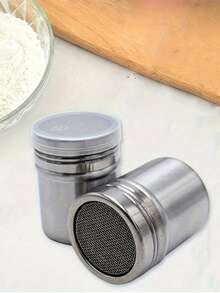 1个/2个装不锈钢细网糖粉筛，适用于可可粉、肉桂粉、咖啡粉等调味——易于清洁的金属调料罐，适用于家庭、餐厅、咖啡馆等场所，厨房用具；烘焙工具；厨房调味罐 - 銀色 - 查看 8