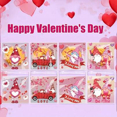 100个情人节礼品袋，透明情人节糖果袋，适用于教室、饼干、糖果、情人节派对礼物、礼品包装、课堂奖励、装饰袋、糖果礼品包装袋、婚礼礼物、派对装饰袋、饼干自封袋、食品包装袋、烘焙用品、派对用品