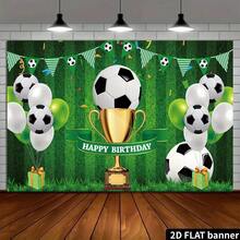 Banner 2D plat cu tematică de fotbal, la mulți ani - Decor de fundal pentru petrecere de fotbal cu baloane și imprimeu de trofee - Decorațiune sportivă multifuncțională pentru sărbători de ziua de naștere în interior și în exterior, toate anotimpurile
