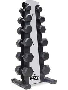 CAP Barbell Rubber Coated Dumbbell Weight Set With Vertical Rack |   100 Lb, 150 Lb, And 210 Lb Options - Tay nắm mạ crôm - Xem 2